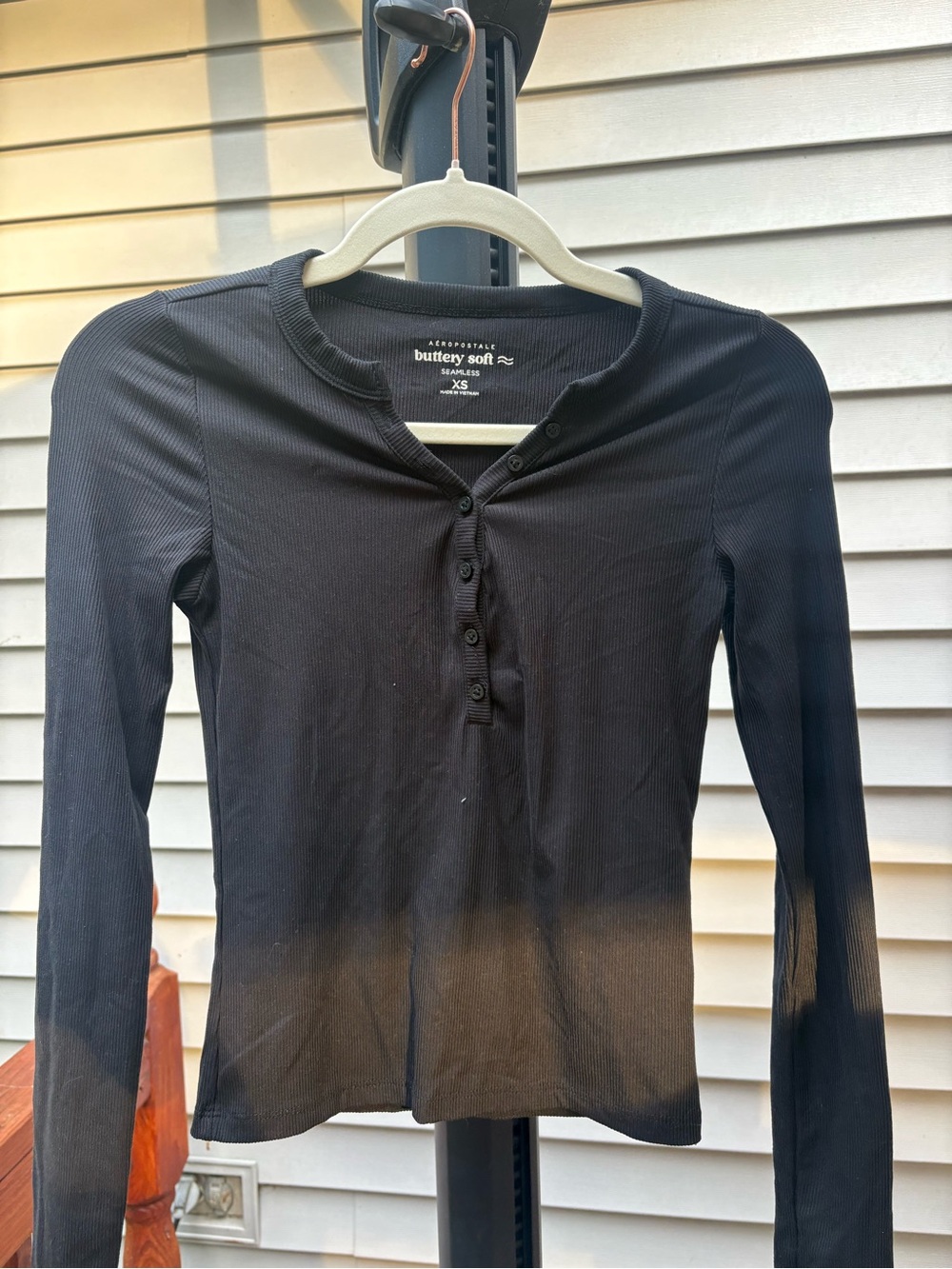 Aeropostale Black Long Sleeve Ribbed Henley Top - Women's XS